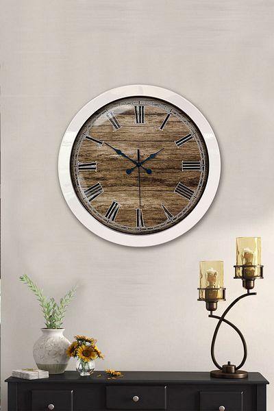 Kasva Concept Cadou 36 Cm Ceas de Perete Metal Alb Aspect Lemn