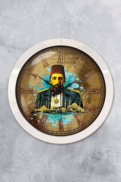 Kasva Concept 36 cm White Metal Abdulhamid Khan Wall Clock