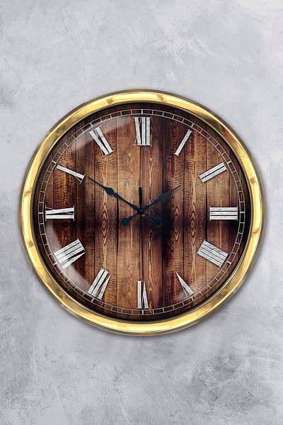 Kasva Concept Gift 40 cm Gold Metal Wood Wall Clock
