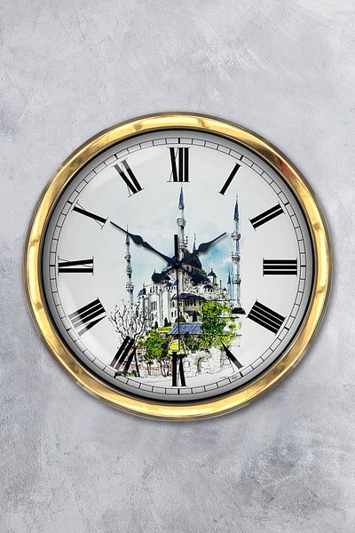 Kasva Concept 40 cm Gold Metal Sultanahmet Themed Wall Clock