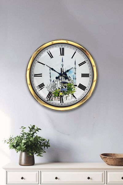 Kasva Concept 40 cm Gold Metal Sultanahmet Themed Wall Clock
