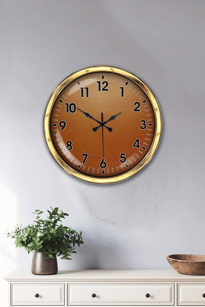 Kasva Concept Gift 40 cm Gold Metal Orange Wall Clock