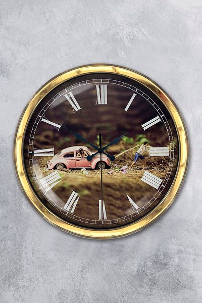 Kasva Concept Gift 40 cm Gold Metal Tosbağa Wall Clock