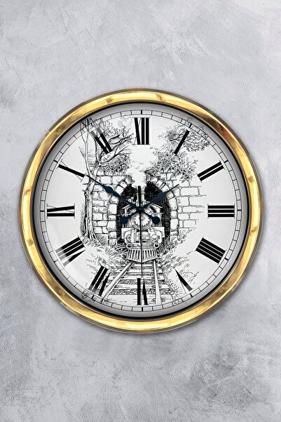 Platin Saat هدية ساعة حائط على شكل قطار معدني ذهبي مقاس 40 سم