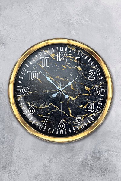 Platin Saat ساعة حائط رخام أسود معدن ذهبي مقاس 40 سم