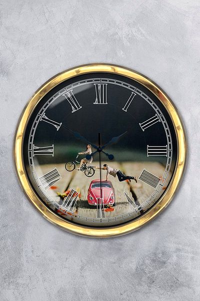 Kasva Concept Gift 40 cm Gold Metal Tosbağa Wall Clock