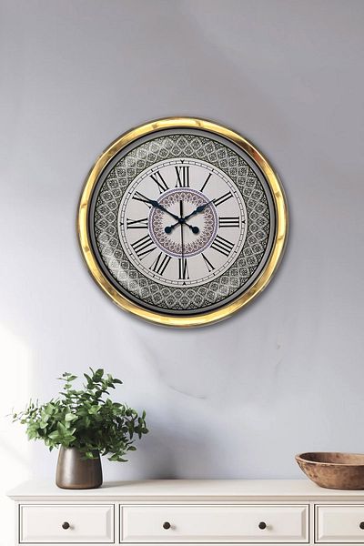 Kasva Concept Gift 40 cm Gold Metal Roman Numeral Wall Clock