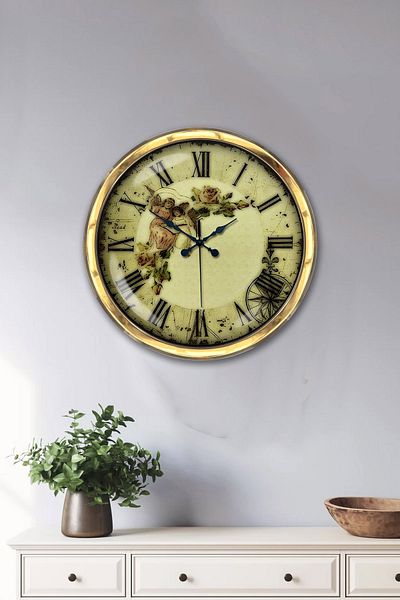 Kasva Concept Gift 40 cm Gold Metal Nostalgia Wall Clock
