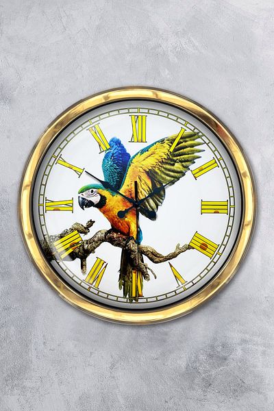 Kasva Concept Gift 40 cm Gold Metal Parrot Wall Clock