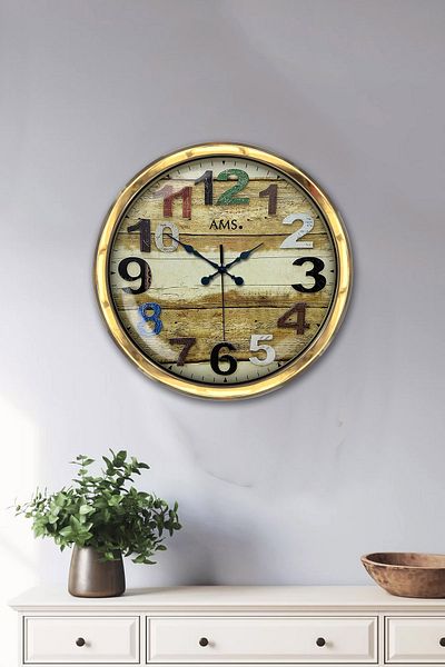 Kasva Concept Ceas de perete cu numere colorate din metal auriu de 40 cm