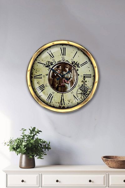 Kasva Concept Gift 40 cm Gold Metal Nostalgia Wall Clock