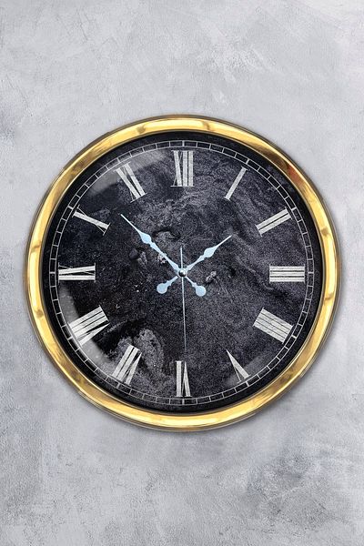 Kasva Concept Gift 40 cm Gold Metal Roman Marble Patterned Wall Clock