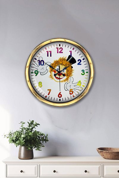 Kasva Concept Gift 40 cm Gold Metal Clown Wall Clock