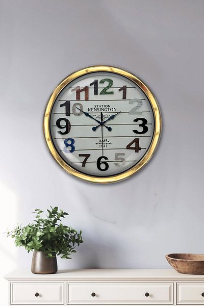 Kasva Concept Ceas de perete cu numere colorate din metal auriu de 40 cm