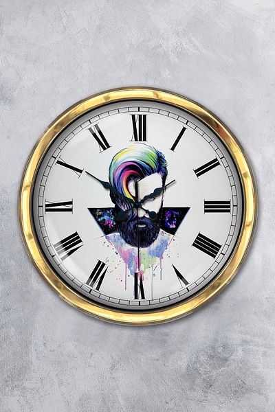 Kasva Concept Gift 40 cm Gold Metal Hairdresser Wall Clock