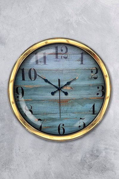 Kasva Concept Gift 40 cm Gold Metal Blue Wall Clock