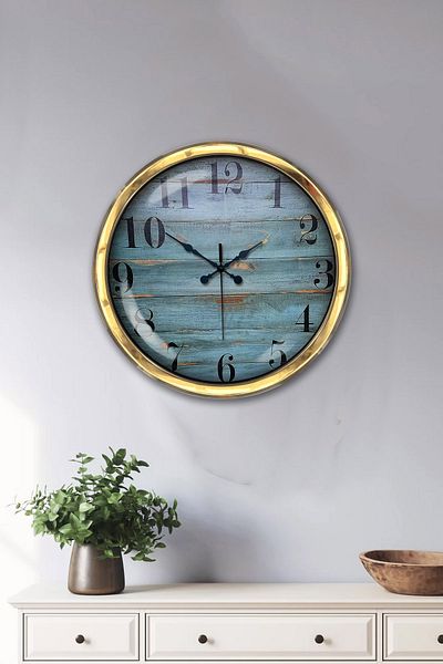 Kasva Concept Gift 40 cm Gold Metal Blue Wall Clock