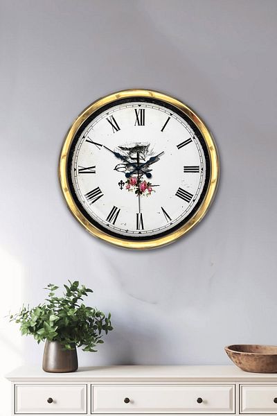 Kasva Concept Δώρο 40 εκ. Χρυσό Μεταλλικό Ρολόι Τοίχου Πουλιών