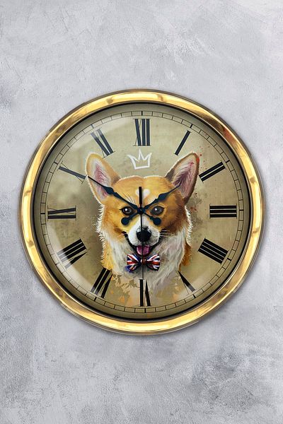 Kasva Concept Gift 40 cm Gold Metal Wolf Wall Clock