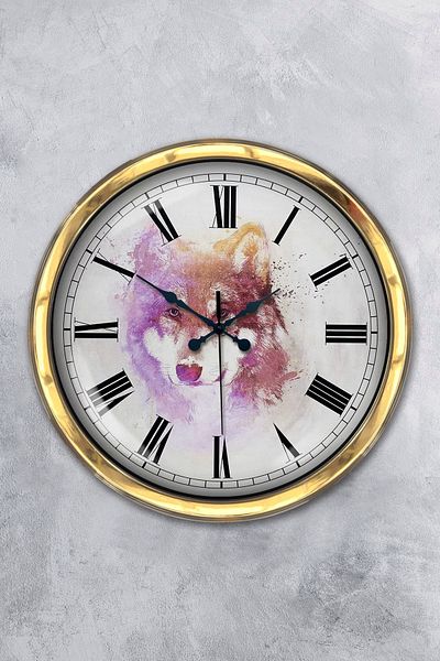 Kasva Concept Gift 40 cm Gold Metal Wolf Wall Clock