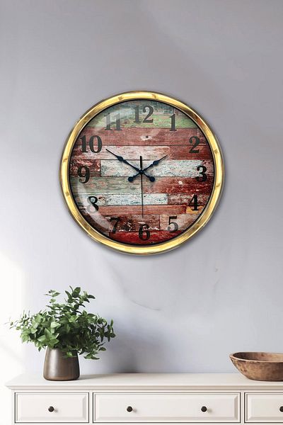 Kasva Concept Gift 40 cm Gold Metal Log Wall Clock