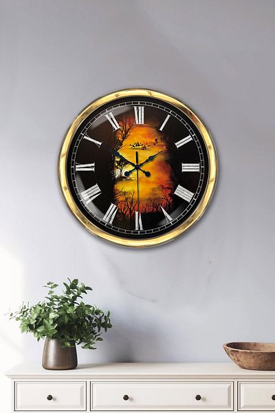 Kasva Concept Δώρο 40 εκ. Χρυσό Μεταλλικό Ρολόι Τοίχου Τοπίου