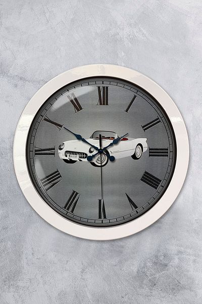 Kasva Concept Δώρο 36 εκ. Λευκό Μεταλλικό Ρολόι Τοίχου Αυτοκινήτου
