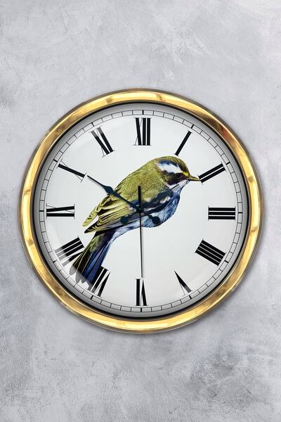 Platin Saat هدية ساعة حائط على شكل طائر عصفور معدني ذهبي مقاس 40 سم