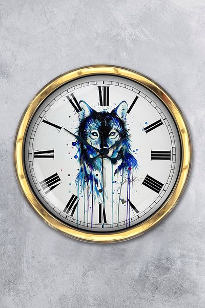 Kasva Concept Gift 40 cm Gold Metal Wolf Wall Clock
