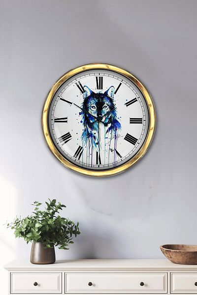 Kasva Concept Gift 40 cm Gold Metal Wolf Wall Clock