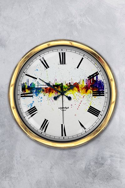 Kasva Concept Gift 40 cm Gold Metal Istanbul Themed Wall Clock