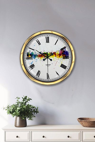 Kasva Concept Gift 40 cm Gold Metal Istanbul Themed Wall Clock