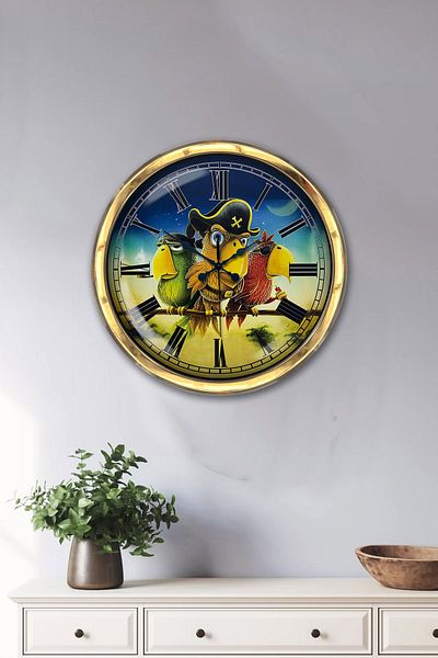 Kasva Concept 40 cm Gold Metal Pirate Parrot Wall Clock