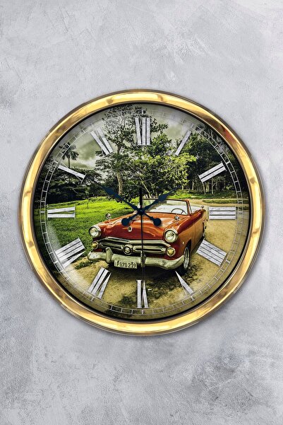 Platin Saat Κλασικό ρολόι τοίχου αυτοκινήτου 40 εκ. χρυσό μεταλλικό