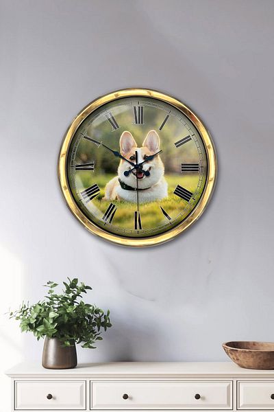 Kasva Concept Gift 40 cm Gold Metal Dog Wall Clock