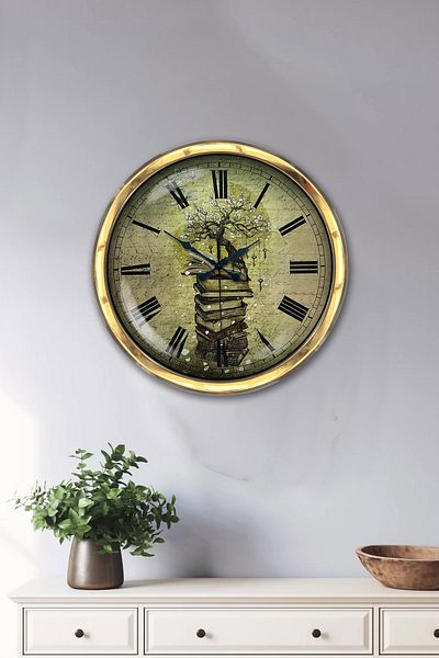 Kasva Concept Cadou 40 Cm Ceas de Perete Carte Metal Aur