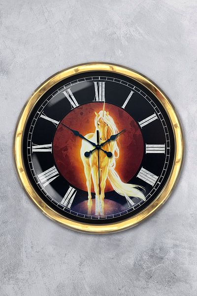 Kasva Concept Gift 40 cm Gold Metal Horse Wall Clock