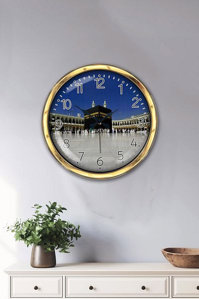 Kasva Concept Δώρο 40 εκ. Χρυσό Μεταλλικό Ρολόι Τοίχου Kaaba