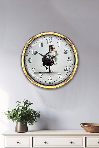 Kasva Concept Gift 40 cm Gold Metal Rooster Wall Clock