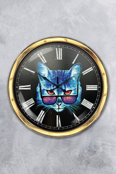 Kasva Concept Gift 40 cm Gold Metal Cat Wall Clock