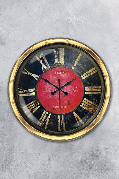 Kasva Concept Gift 40 cm Gold Metal Red-Black Wall Clock