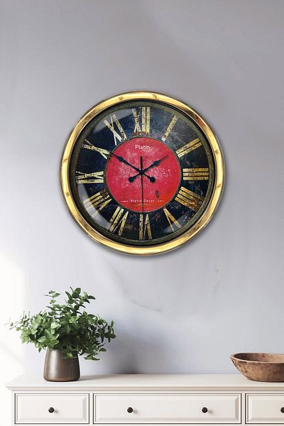 Kasva Concept Gift 40 cm Gold Metal Red-Black Wall Clock