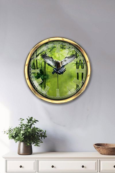 Kasva Concept Gift 40 cm Gold Metal Eagle Wall Clock