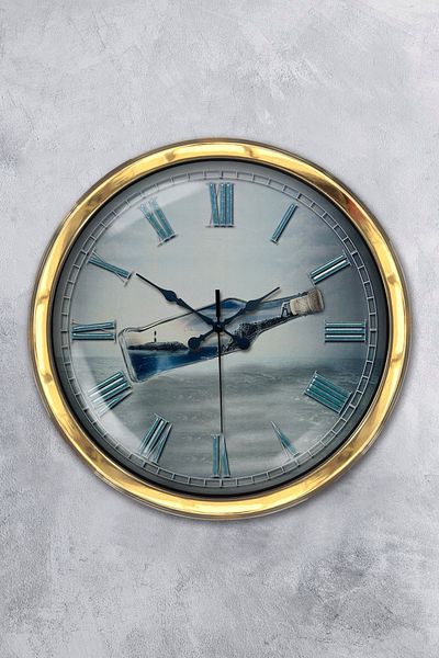 Kasva Concept Gift 40 cm Gold Metal Lost Bottle Wall Clock Clock