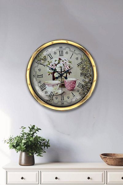 Kasva Concept Ρολόι δώρου 40 cm Χρυσό Μεταλλικό Ρολόι Τοίχου Καφέ