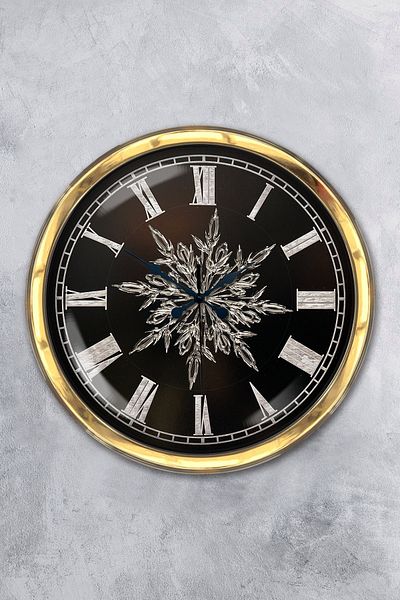Kasva Concept 2022 Model 40 cm Gold Metal Snowflake Wall Clock Clock