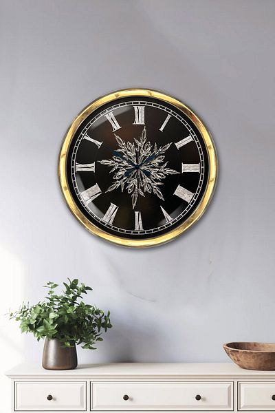 Kasva Concept 2022 Model 40 cm Gold Metal Snowflake Wall Clock Clock