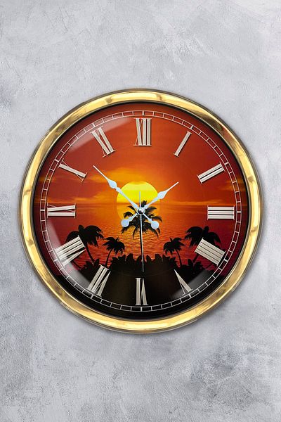 Kasva Concept Δώρο 40 εκ. Χρυσό Μεταλλικό Ρολόι Τοίχου Sunset