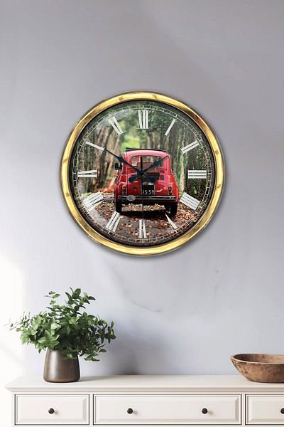 Kasva Concept Δώρο 40 εκ. Χρυσό Μεταλλικό Ρολόι Τοίχου Fiat 500