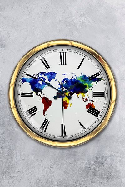 Platin Saat Gift 40 cm Gold Metal Map Wall Clock